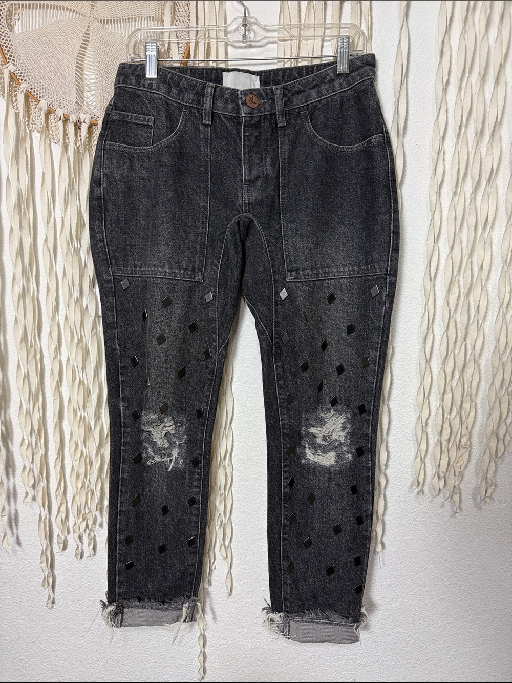 Oneteaspoon Distressed Embellished Drop Crotch Washed Black Denim Size 26